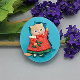 Kitty Cat with Mistletoe Silicone Mold Jewelry Making Resin Polymer Clay.