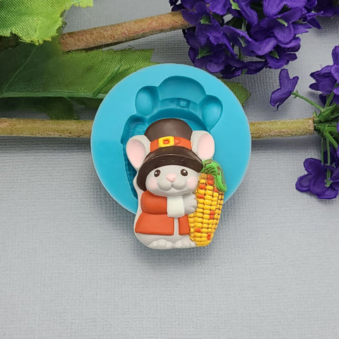 Thanksgiving Pilgrim Mouse with Corn Silicone Mold Jewelry Making Resin Polymer Clay.