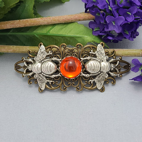 Silver Bee Filigree Barrette Hair Accessory.