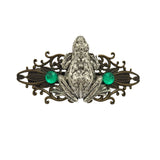 Handmade Antiqued Brass Filigree Barrette with Silver Frog Design.