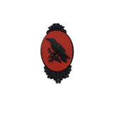 Crow on Red Cameo  Frame Brooch Unique Victorian Pin.