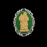 Santa Claus Green Cameo  Frame Brooch Unique Victorian Pin.