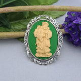 Santa Claus Green Cameo  Frame Brooch Unique Victorian Pin.