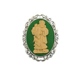 Santa Claus Green Cameo  Frame Brooch Unique Victorian Pin.