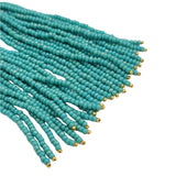 Turquoise Seedbeds Tassel with Gold Cubic Zirconia Ear Stud Dangle Earrings.