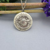 Ox Silver Round Locket with Bird and Flower  Friend Photo Picture.