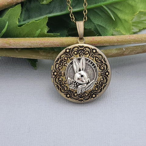 Unique Handmade Bunny Round Photo Locket Necklace.