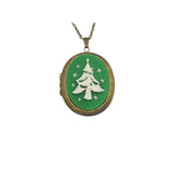 Christmas Theme Christmas Tree  Cameo Locket Necklace Jewelry.