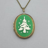 Christmas Theme Christmas Tree  Cameo Locket Necklace Jewelry.