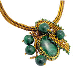 malachite-stone-bead-woven-japanese-24K-real-gold-plated-handmade-necklace