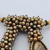 Pietersite Beads  with Freshwater Peacock Pearl Beads Beadwoven  Seed Beads Hand Made Necklace.