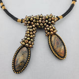 Pietersite Beads  with Freshwater Peacock Pearl Beads Beadwoven  Seed Beads Hand Made Necklace.