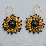 Black Onyx with Seed Beads Beadwork Necklace and Earrings Set.