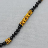 Black Onyx with Seed Beads Beadwork Necklace and Earrings Set.