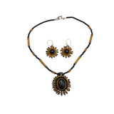 Black Onyx with Seed Beads Beadwork Necklace and Earrings Set.