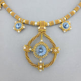 Blue Sapphire Crystal Woven Gold Plated Seedbeds Handmade Necklace.