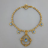 Blue Sapphire Crystal Woven Gold Plated Seedbeds Handmade Necklace.