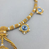 Blue Sapphire Crystal Woven Gold Plated Seedbeds Handmade Necklace.