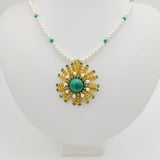 Malachite White Pearl Beadwork  Bead Woven  Seed Beads  Handmade Necklace.