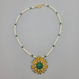 Malachite White Pearl Beadwork  Bead Woven  Seed Beads  Handmade Necklace.