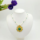 Malachite White Pearl Beadwork  Bead Woven  Seed Beads  Handmade Necklace.