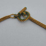 Malachite Stone  Bead Woven Japanese 24K Real Gold Plated Handmade Necklace.