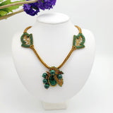 Malachite Stone  Bead Woven Japanese 24K Real Gold Plated Handmade Necklace.