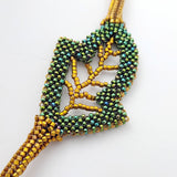 Malachite Stone  Bead Woven Japanese 24K Real Gold Plated Handmade Necklace.