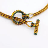 Malachite Stone  Bead Woven Japanese 24K Real Gold Plated Handmade Necklace.