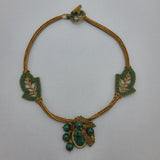 Malachite Stone  Bead Woven Japanese 24K Real Gold Plated Handmade Necklace.