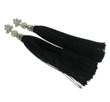 black-Thread-tassels-flower-cubic-zirconia-ear-stud-dangle-handmade-earrings