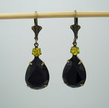 Jet Swarovski Teardrop Citrine Swarovski Crystal Wedding Gift Earrings