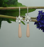 peach-shell-pear-teardrop-silver-flowers-cubic-zirconia -dangle-earrings